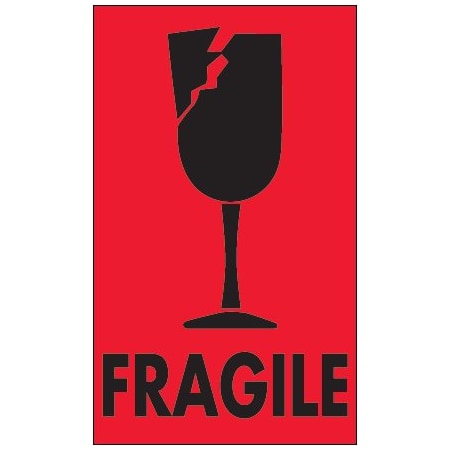 Bsc Preferred 3 x 5'' - ''Fragile'' Fluorescent Red Labels, Style 2, 500PK DL1076